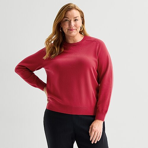 Liz Claiborne Plus Luxe Womens Crew Neck Long Sleeve Pullover Sweater In Red