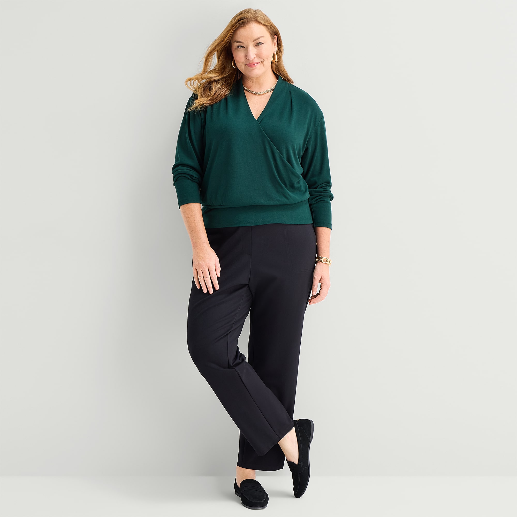 Liz Claiborne Womens Plus V Neck Long Sleeve Wrap Shirt