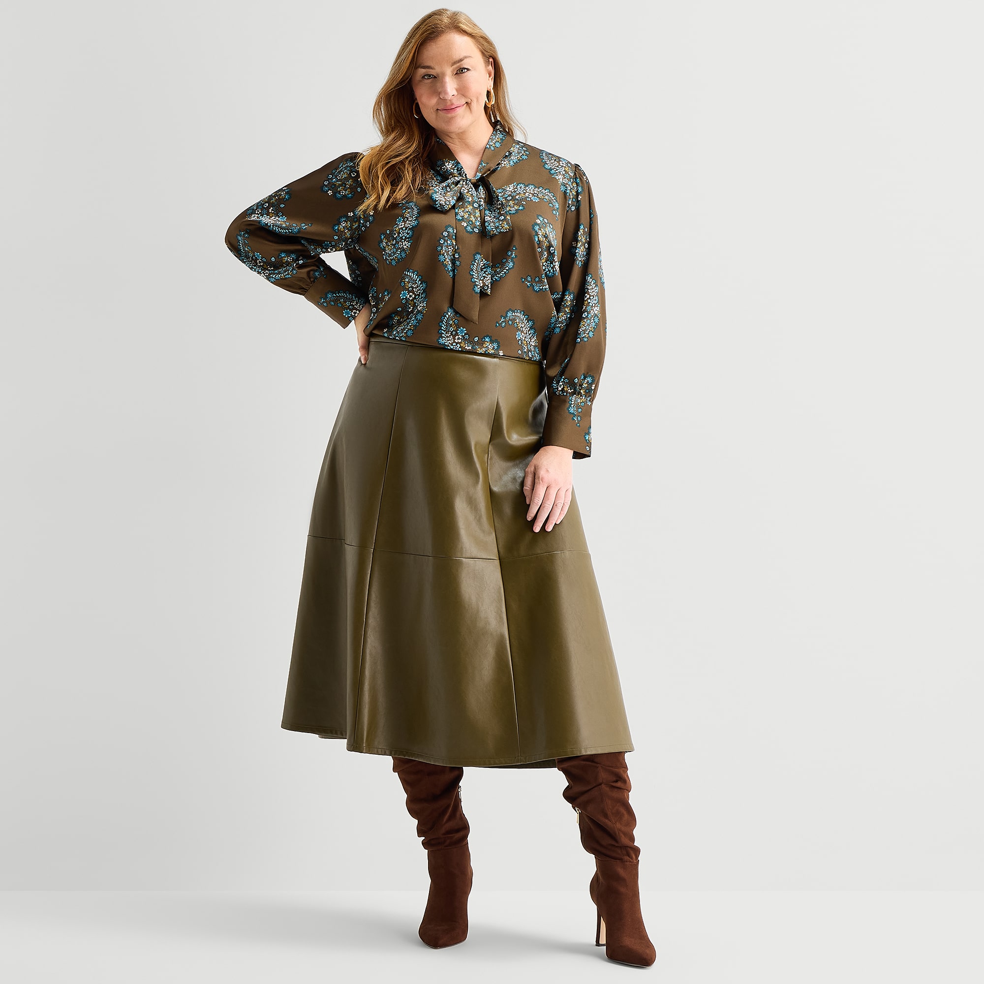 Liz Claiborne Womens Plus Keyhole Neck Long Sleeve Blouse