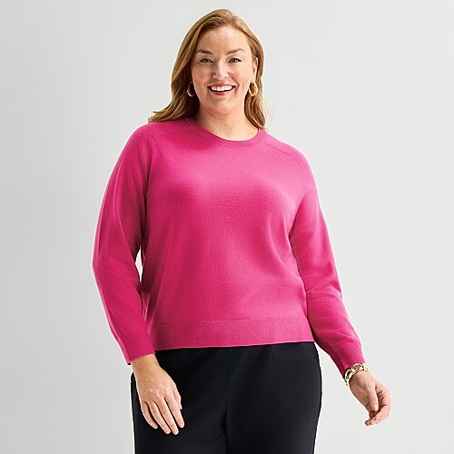 Liz Claiborne Plus Luxe Womens Crew Neck Long Sleeve Pullover Sweater In Pink