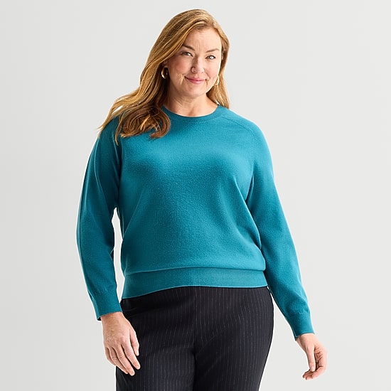 Liz Claiborne Plus Luxe Womens Crew Neck Long Sleeve Pullover Sweater