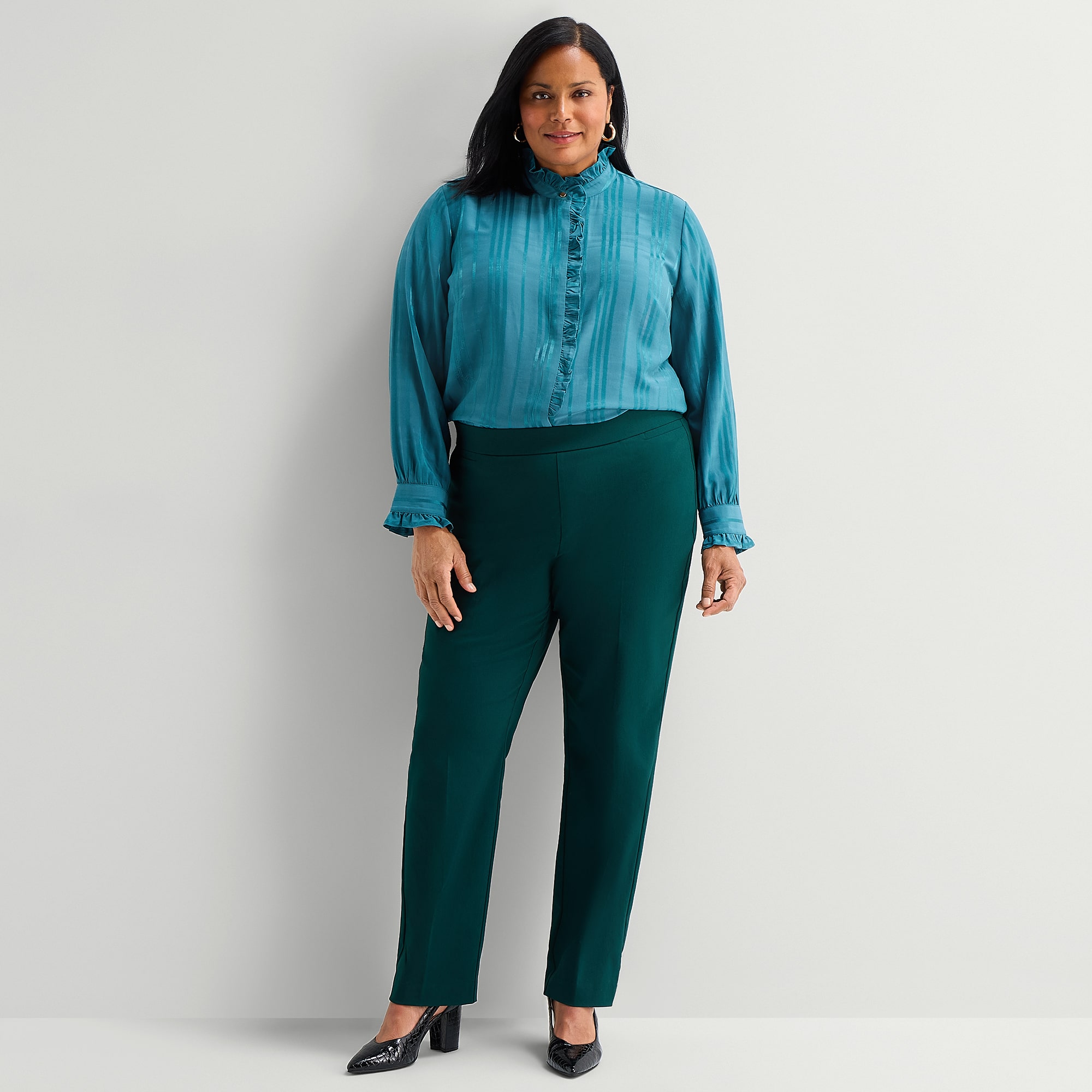 Liz Claiborne Womens Plus Mock Neck Long Sleeve Blouse