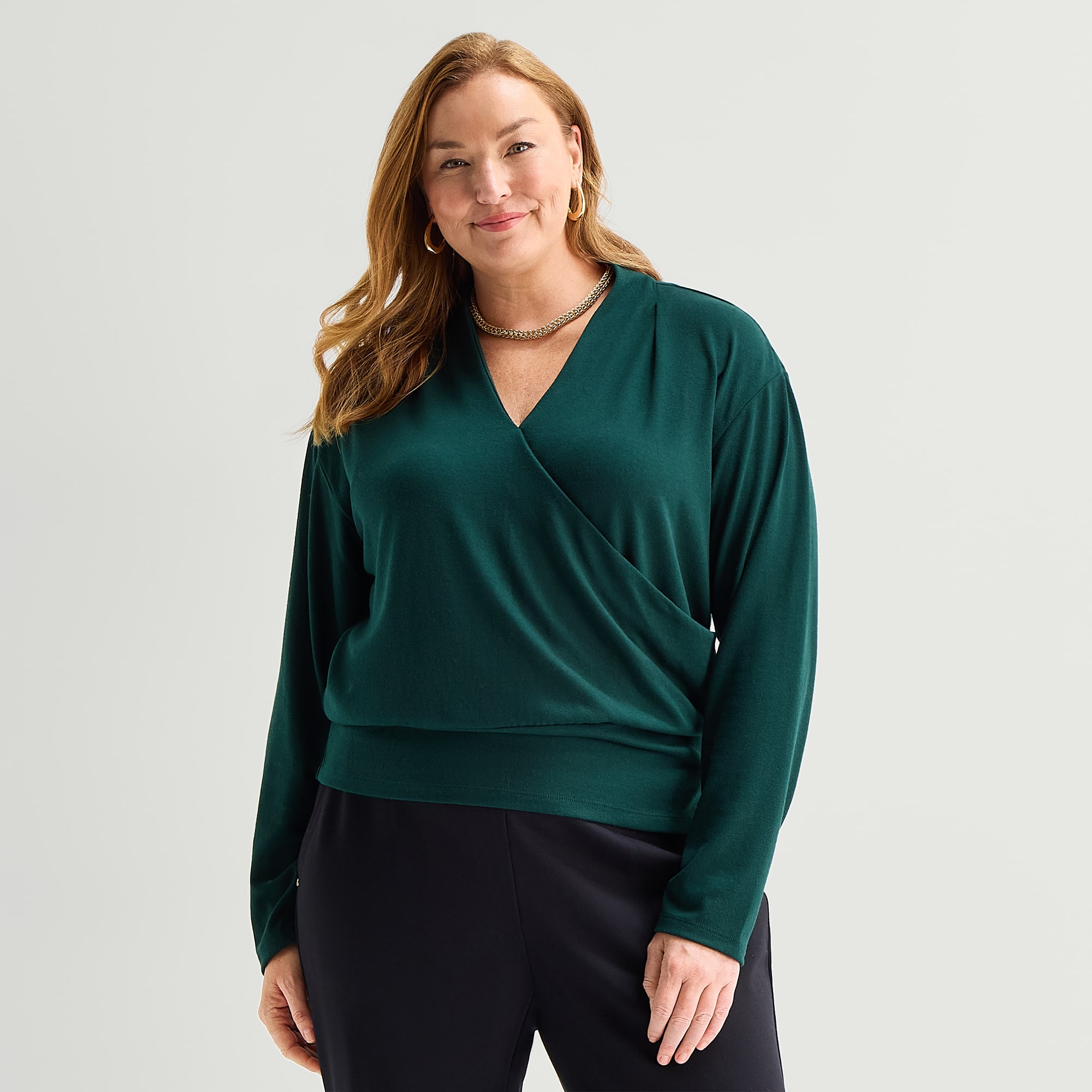 Liz Claiborne Womens Plus V Neck Long Sleeve Wrap Shirt