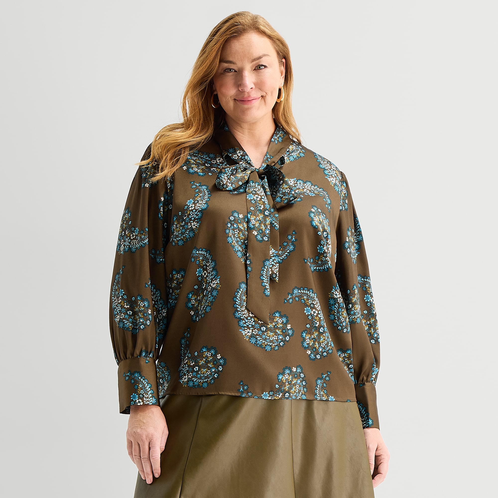 Liz Claiborne Womens Plus Keyhole Neck Long Sleeve Blouse