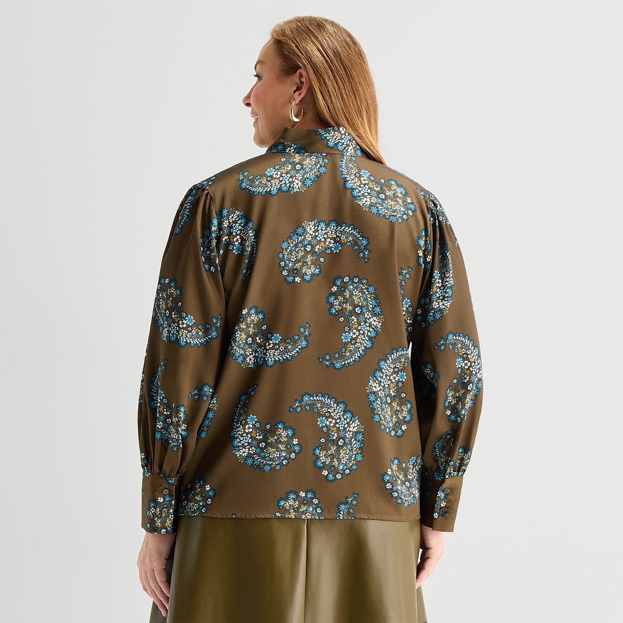 Liz Claiborne Womens Plus Keyhole Neck Long Sleeve Blouse