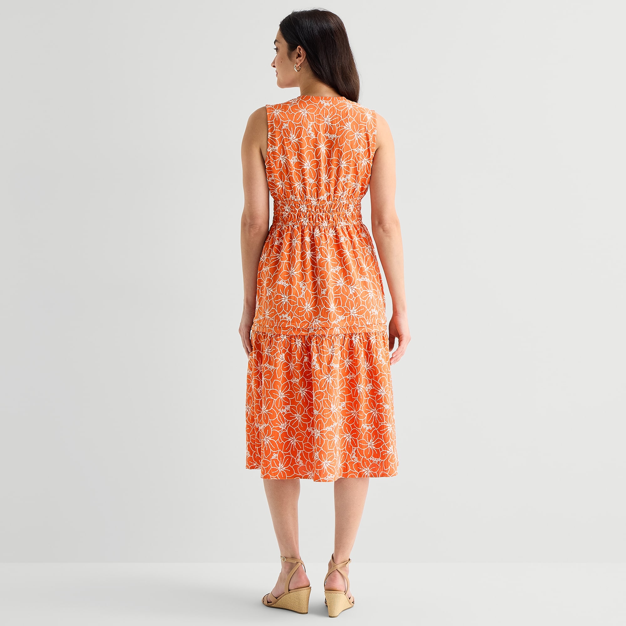 Robbie Bee Womens Midi V Neck Sleeveless Floral Fit + Flare Dress