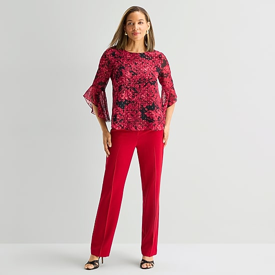 Black Label by Evan-Picone Womens Round Neck 3/4 Sleeve Blouse
