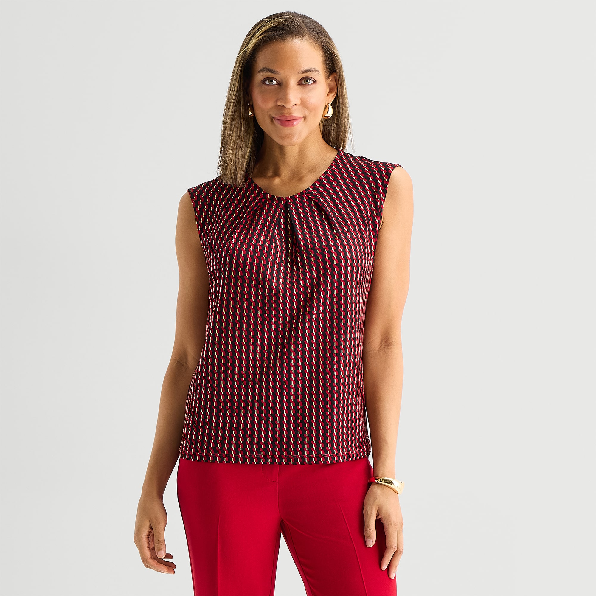Black Label by Evan-Picone Womens Round Neck Short Sleeve Blouse