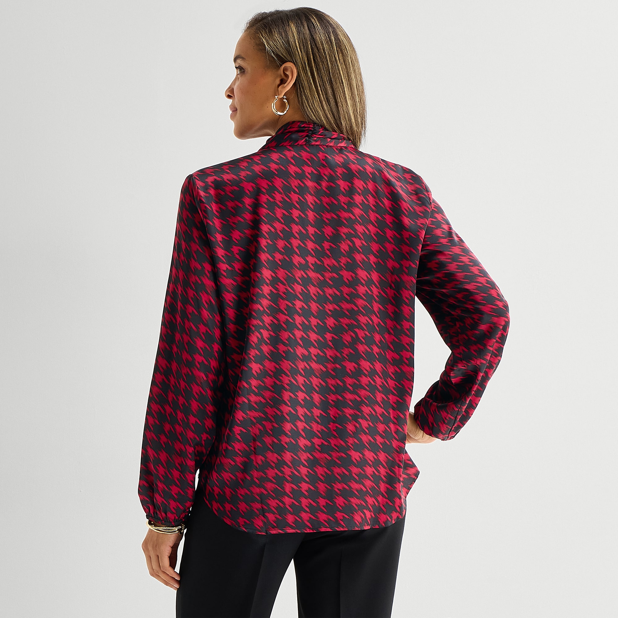 Black Label by Evan-Picone Womens Split Tie Neck Long Sleeve Blouse