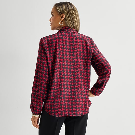 Black Label by Evan-Picone Womens Split Tie Neck Long Sleeve Blouse
