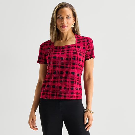 Black Label by Evan-Picone Womens Square Neck Short Sleeve Blouse
