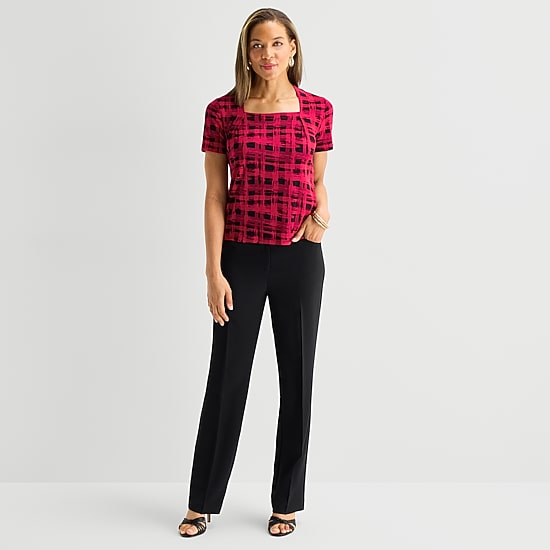Black Label by Evan-Picone Womens Square Neck Short Sleeve Blouse