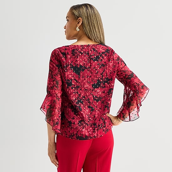 Black Label by Evan-Picone Womens Round Neck 3/4 Sleeve Blouse