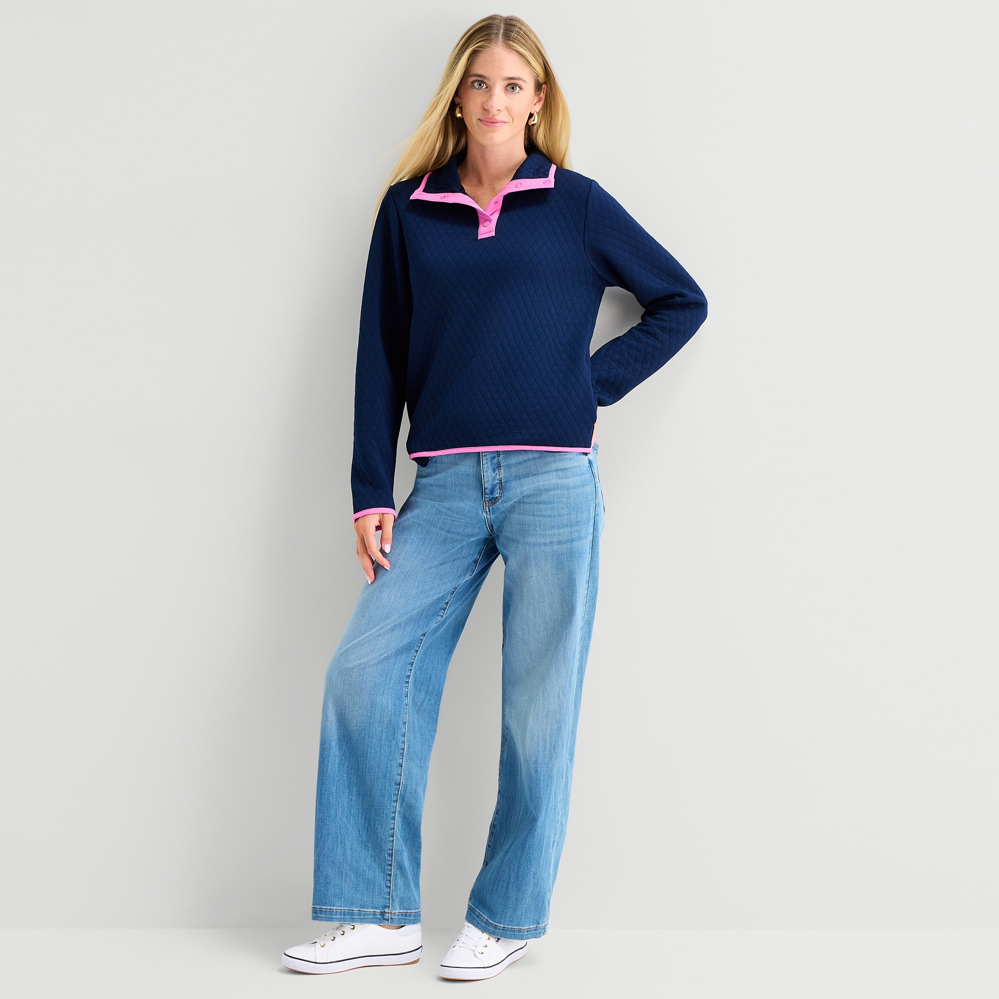 St. John's Bay Womens Mock Neck Long Sleeve Quarter-Zip Pullover