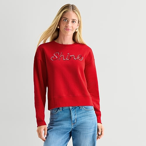 St. John's Bay Womens Crew Neck Long Sleeve Sweatshirt In Red