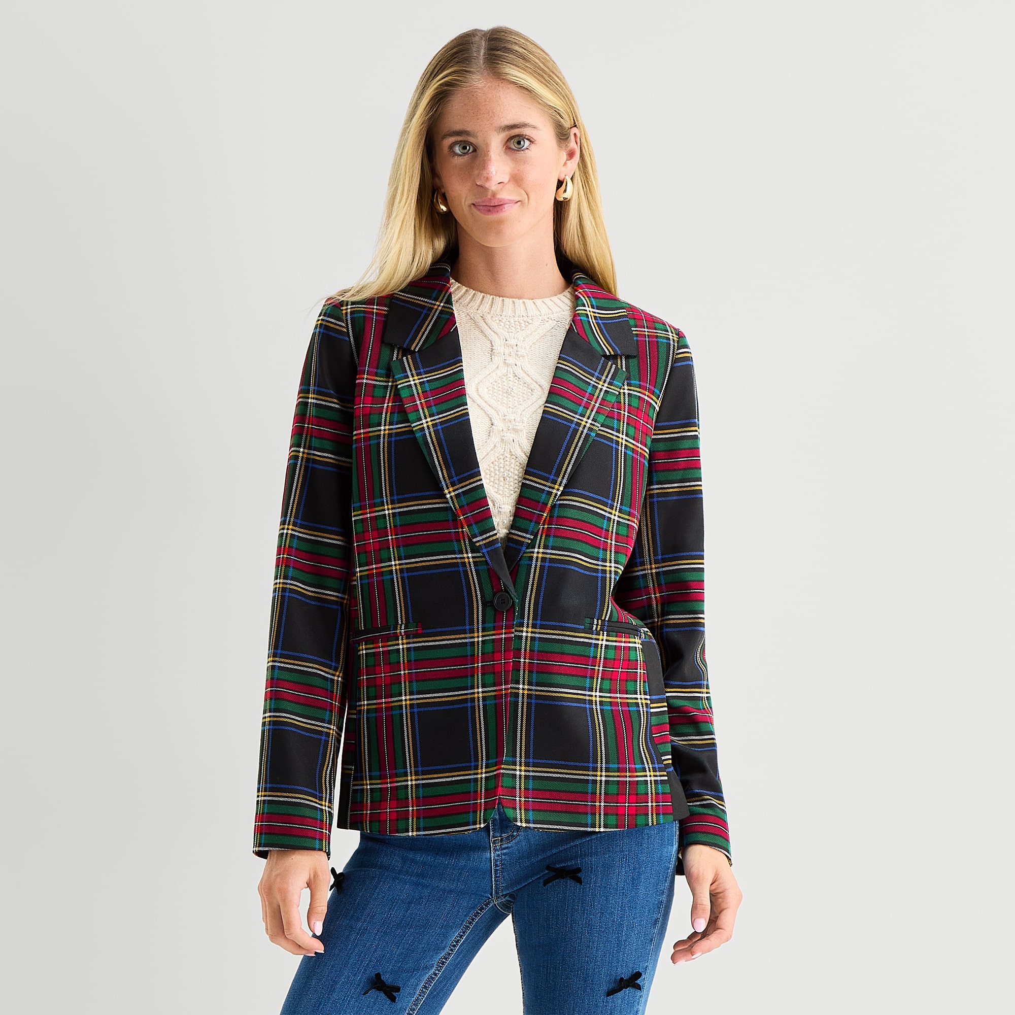 St. John's Bay Womens Plaid Regular Fit Blazer