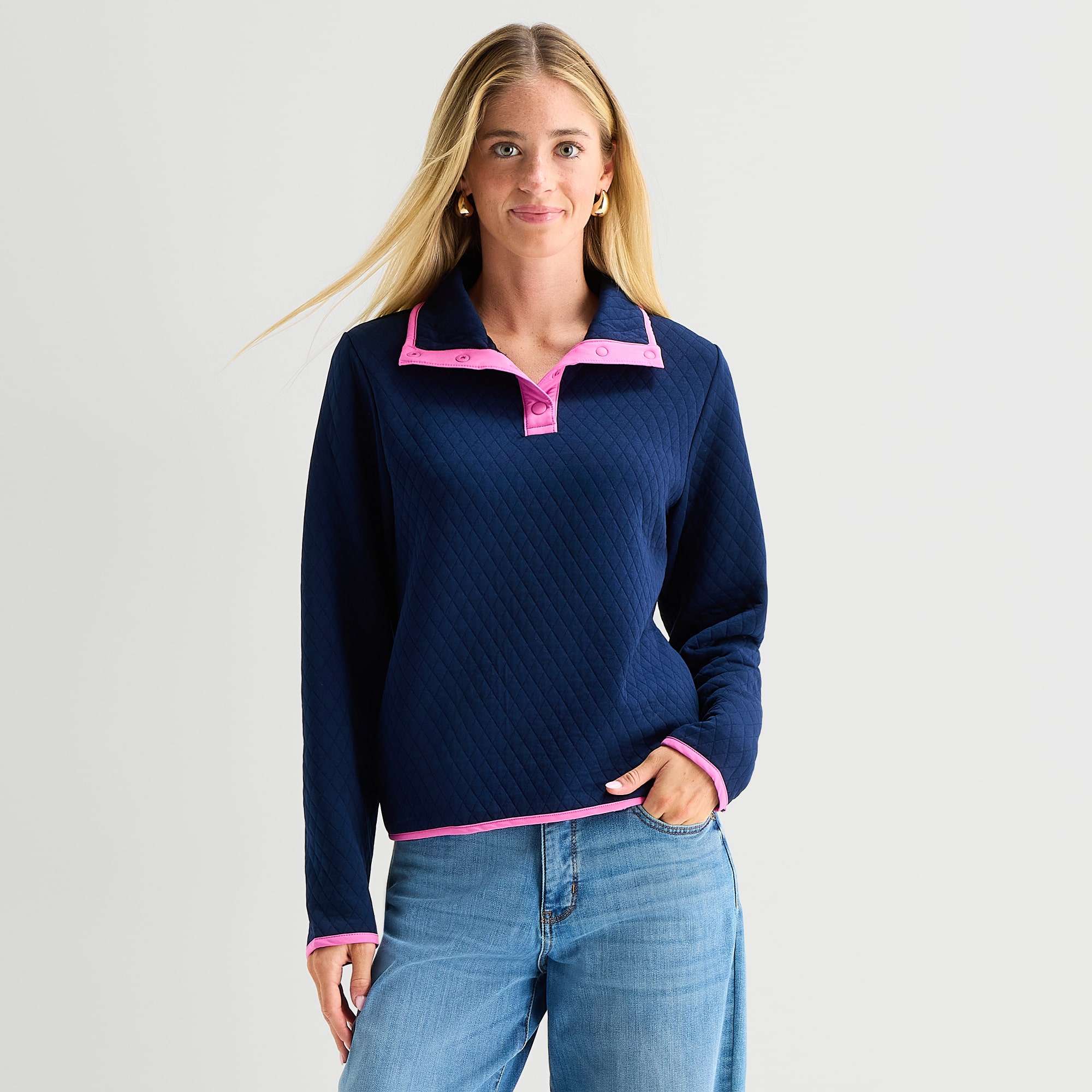 St. John's Bay Womens Mock Neck Long Sleeve Quarter-Zip Pullover