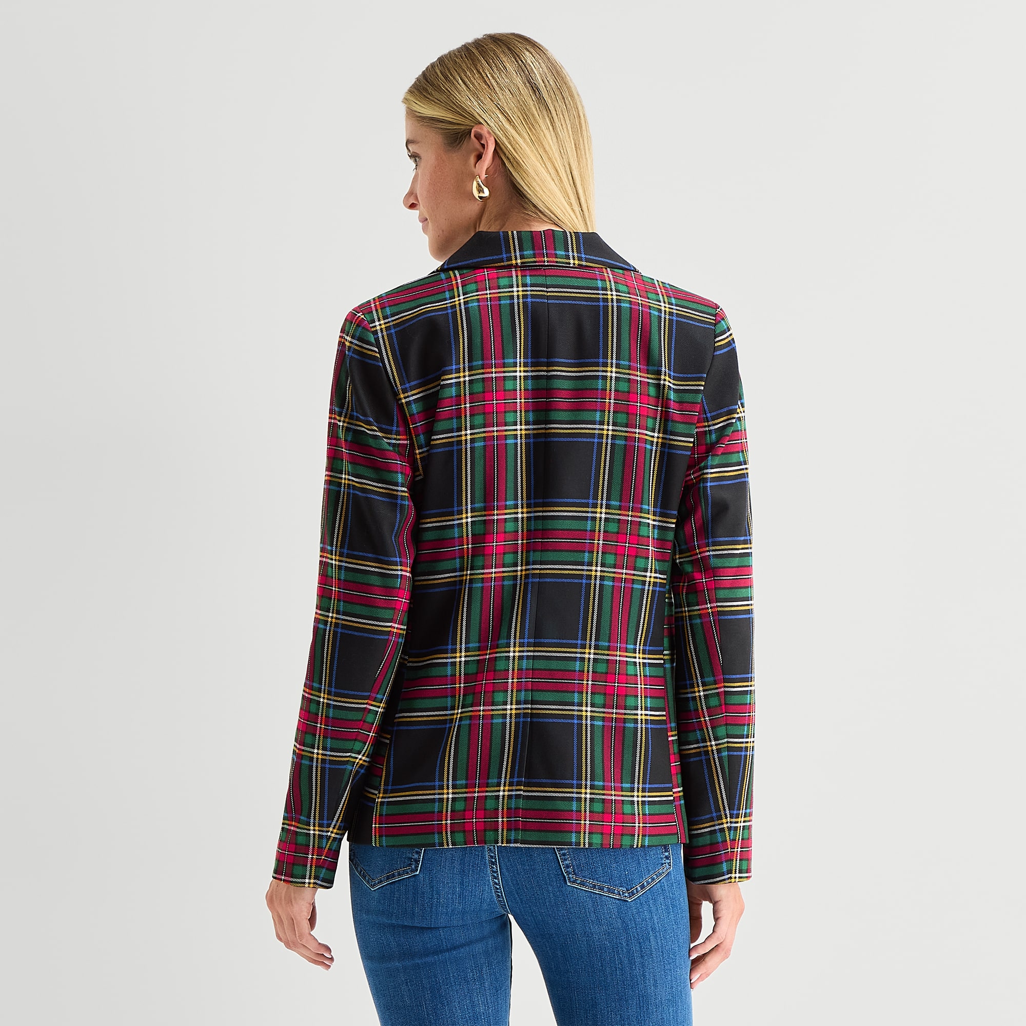 St. John's Bay Womens Plaid Regular Fit Blazer