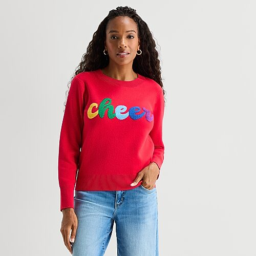 St. John's Bay Womens Crew Neck Long Sleeve Pullover Sweater In Red