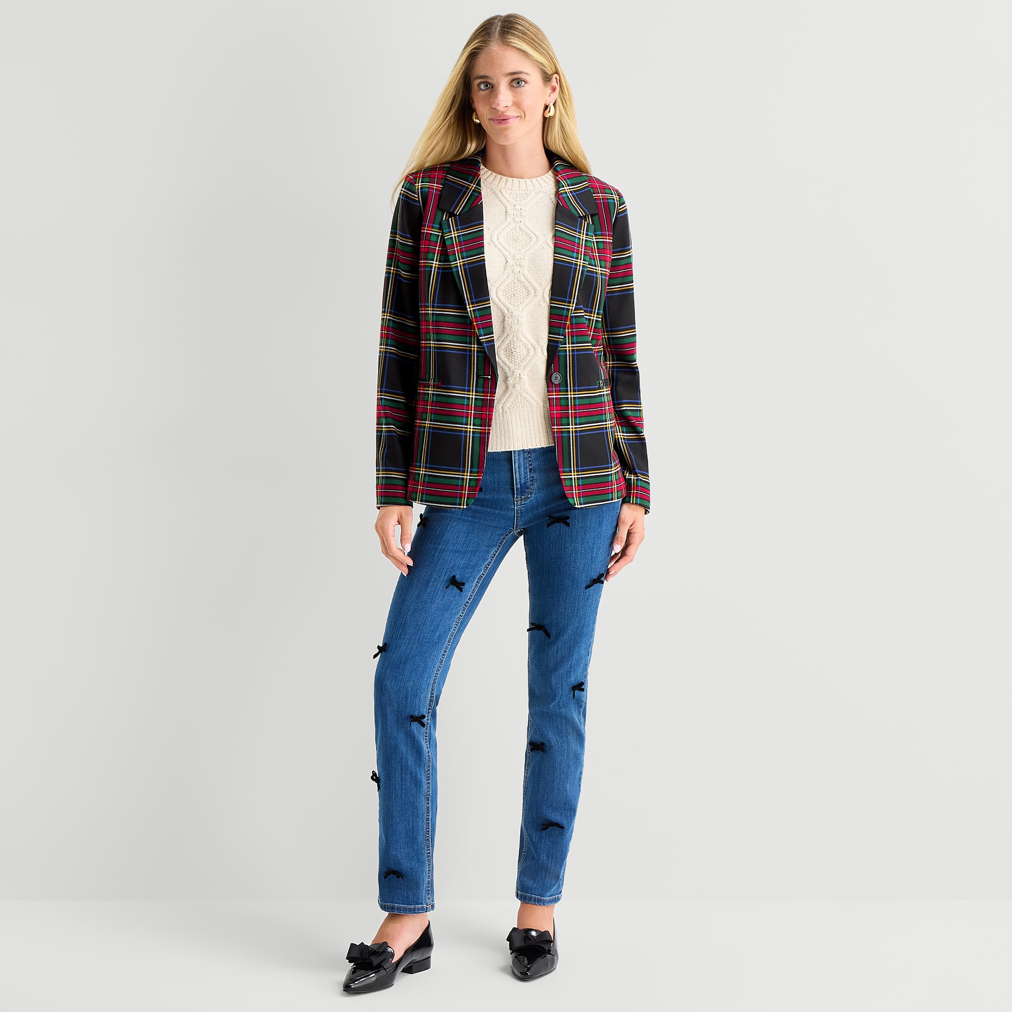 St. John's Bay Womens Plaid Regular Fit Blazer