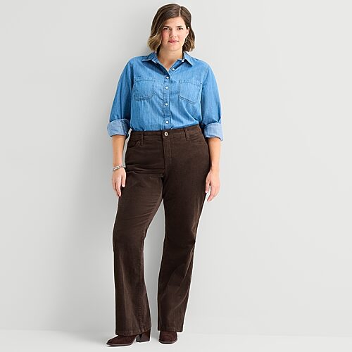 St. John's Bay Womens Plus Mid Rise Bootcut Corduroy Pant In Brown