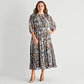 Sam And Jess Womens Plus Round Neck 3/4 Sleeve Balloon Chiffon Maxi Dress