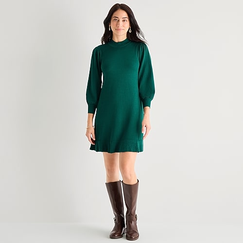 Robbie Bee Womens Long Sleeve Sweater Dress In Green