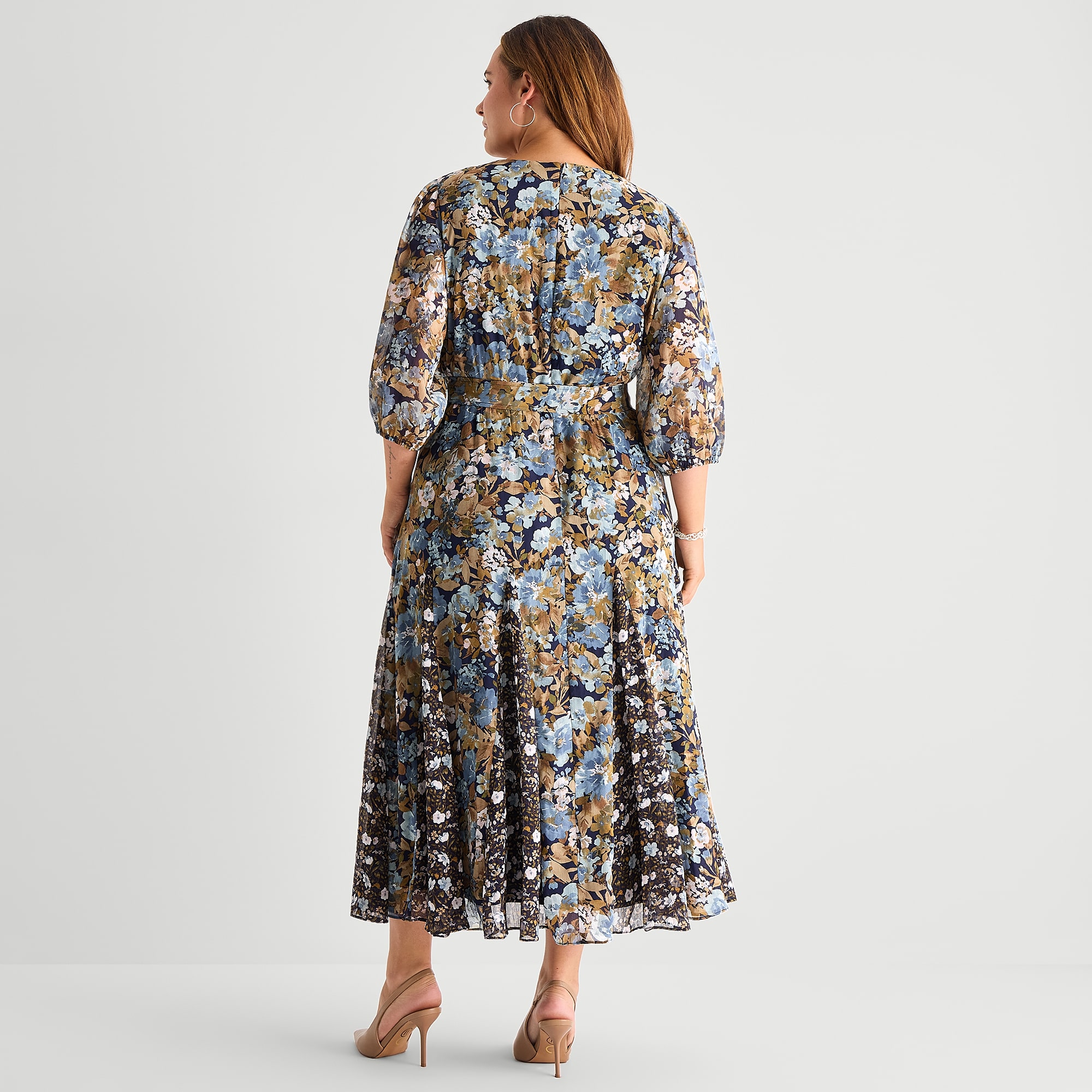 Sam And Jess Womens Plus Round Neck Long Sleeve Balloon Chiffon Maxi Dress