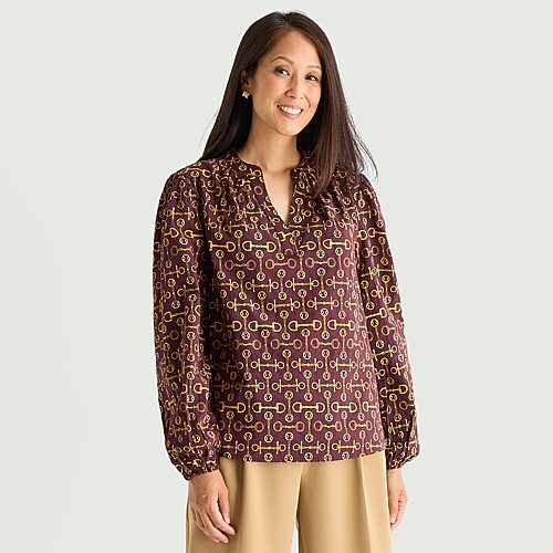 Liz Claiborne Womens Split Crew Neck Long Sleeve Blouse, Petite Medium, Purple