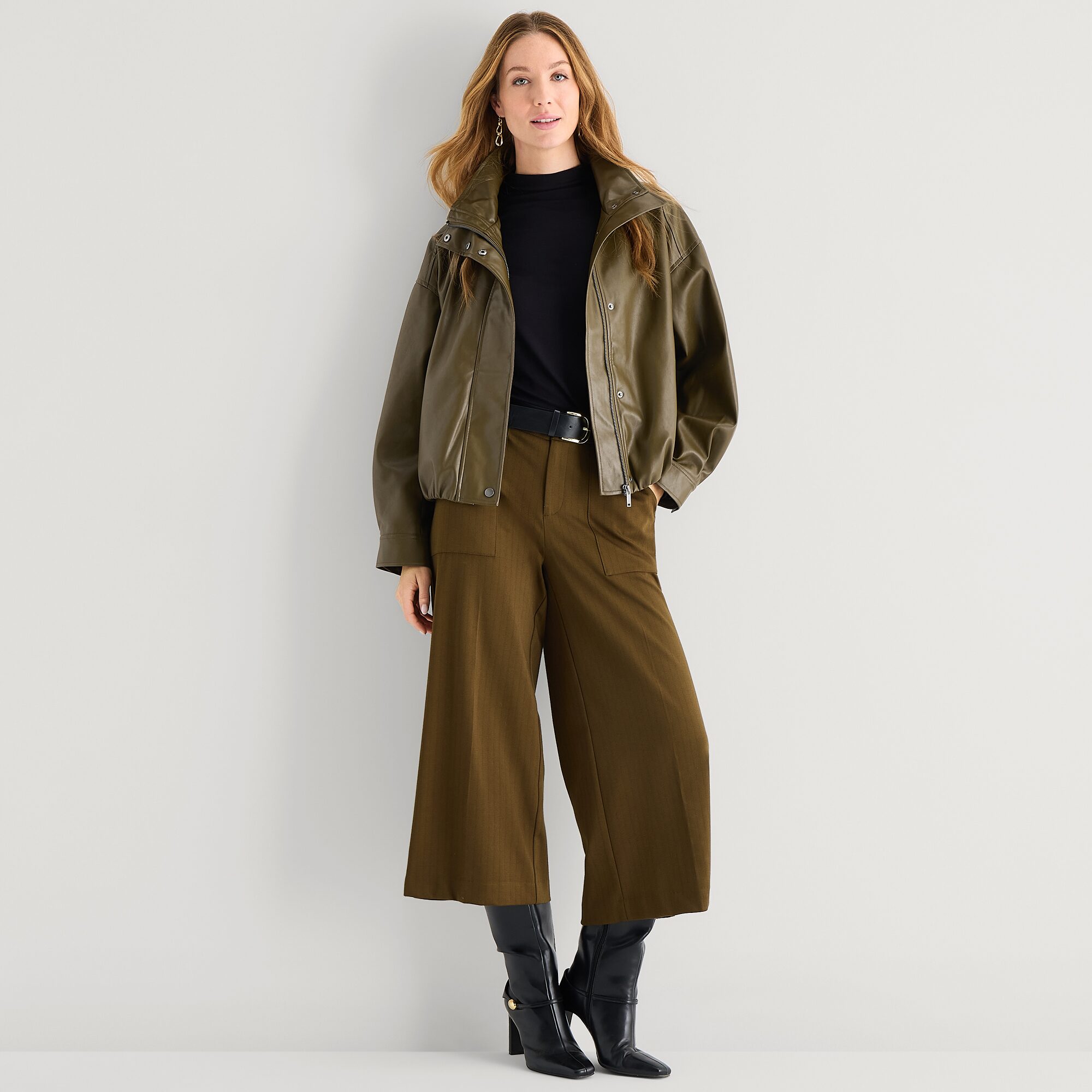 Liz Claiborne Womens Faux Leather Bomber Jacket