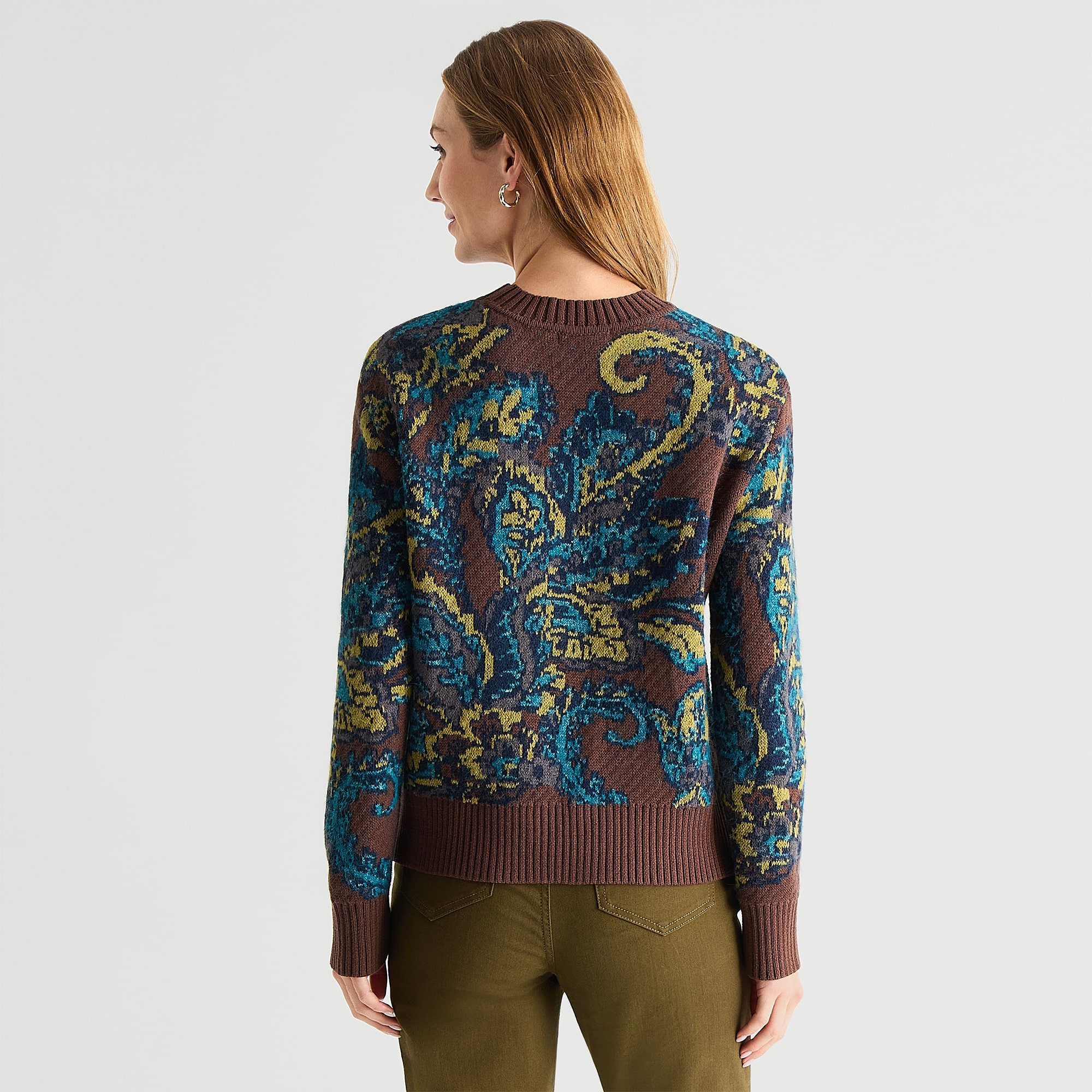 Liz Claiborne Womens Crew Neck Long Sleeve Paisley Pullover Sweater