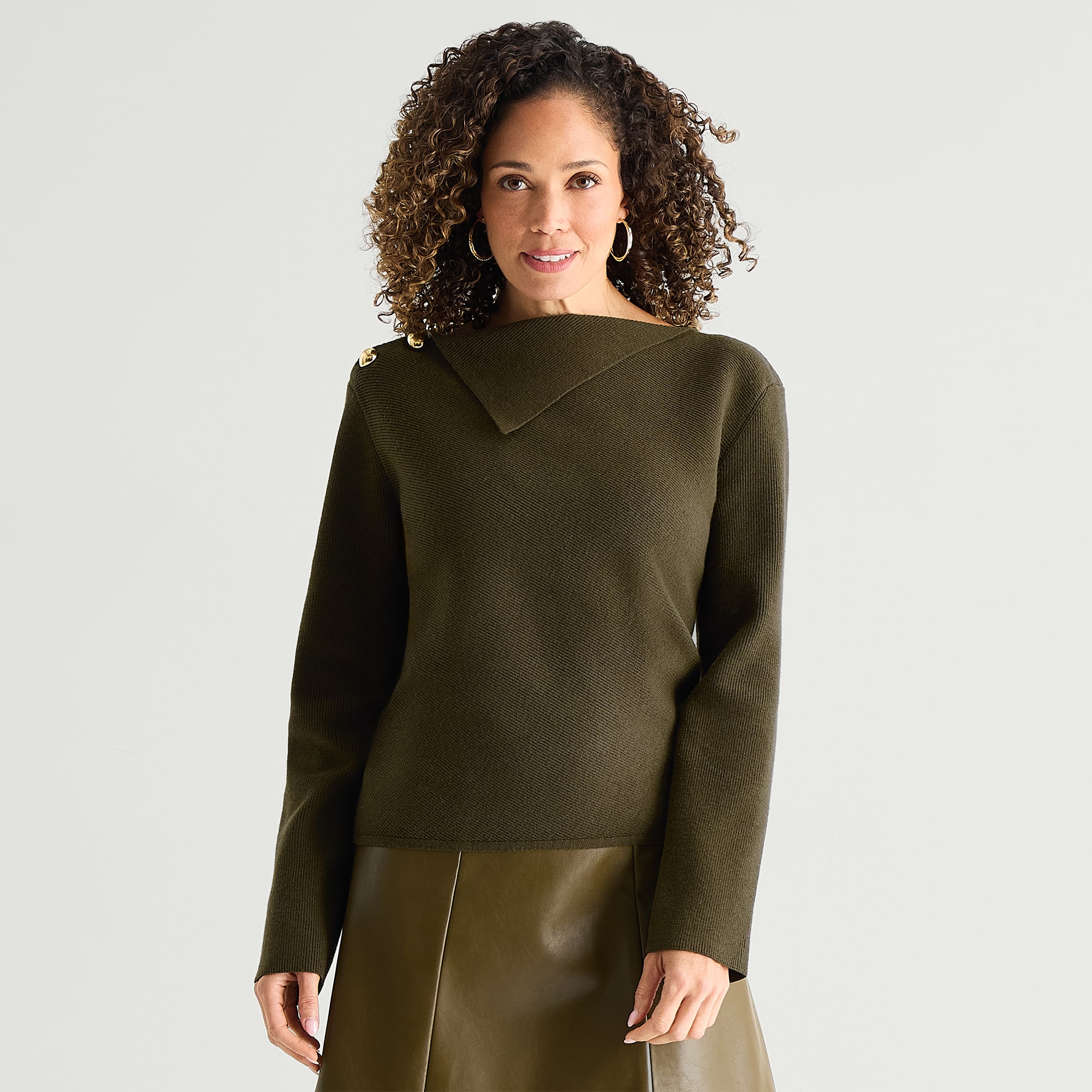 Liz Claiborne Womens Envelope Neck Long Sleeve Pullover Sweater