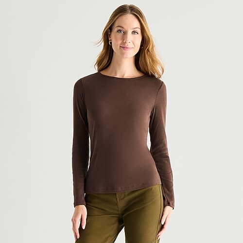 Liz Claiborne Womens Crew Neck Long Sleeve T-shirt In Brown