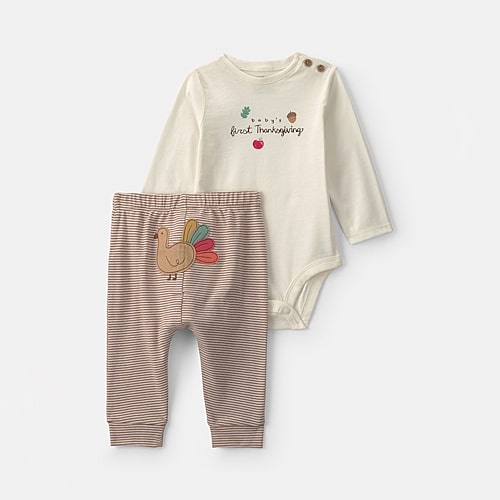 Carter's First Thanksgiving Baby Unisex 2-pc. Pant Set In Brown