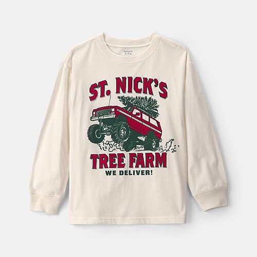 Carter's Little & Big Kid Boys Crew Neck Long Sleeve Regular Fit Graphic T-shirt In White