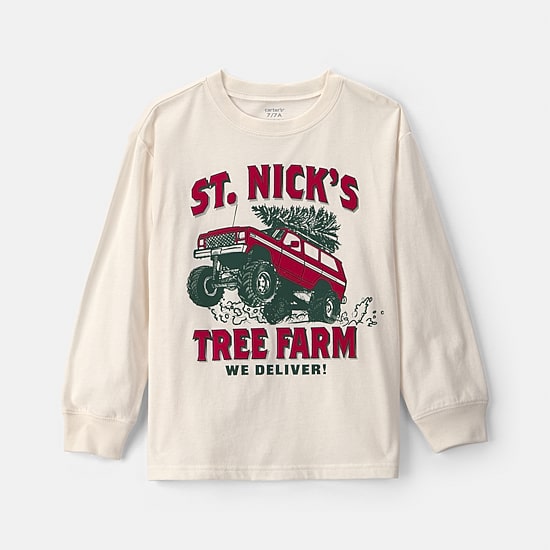 Carter's Little & Big Kid Boys Crew Neck Long Sleeve Regular Fit Graphic T-Shirt