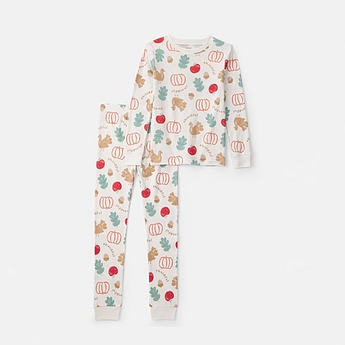 Carter's Thanksgiving Little & Big Kid Unisex Crew Neck Long Sleeve 2-pc. Pajama Set In White