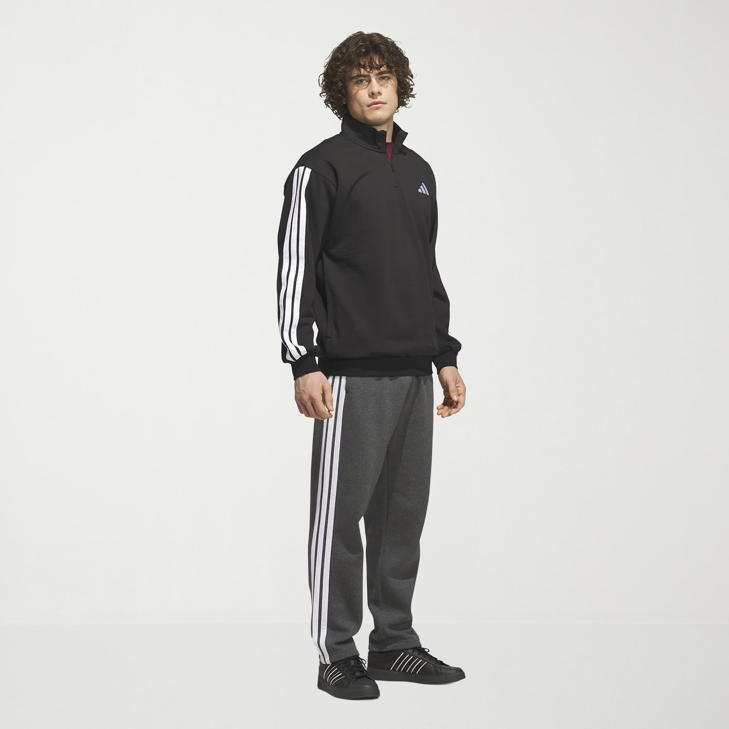 adidas Essentials 3stripe Mens Mock Neck Long Sleeve Active Quarter-Zip Pullover