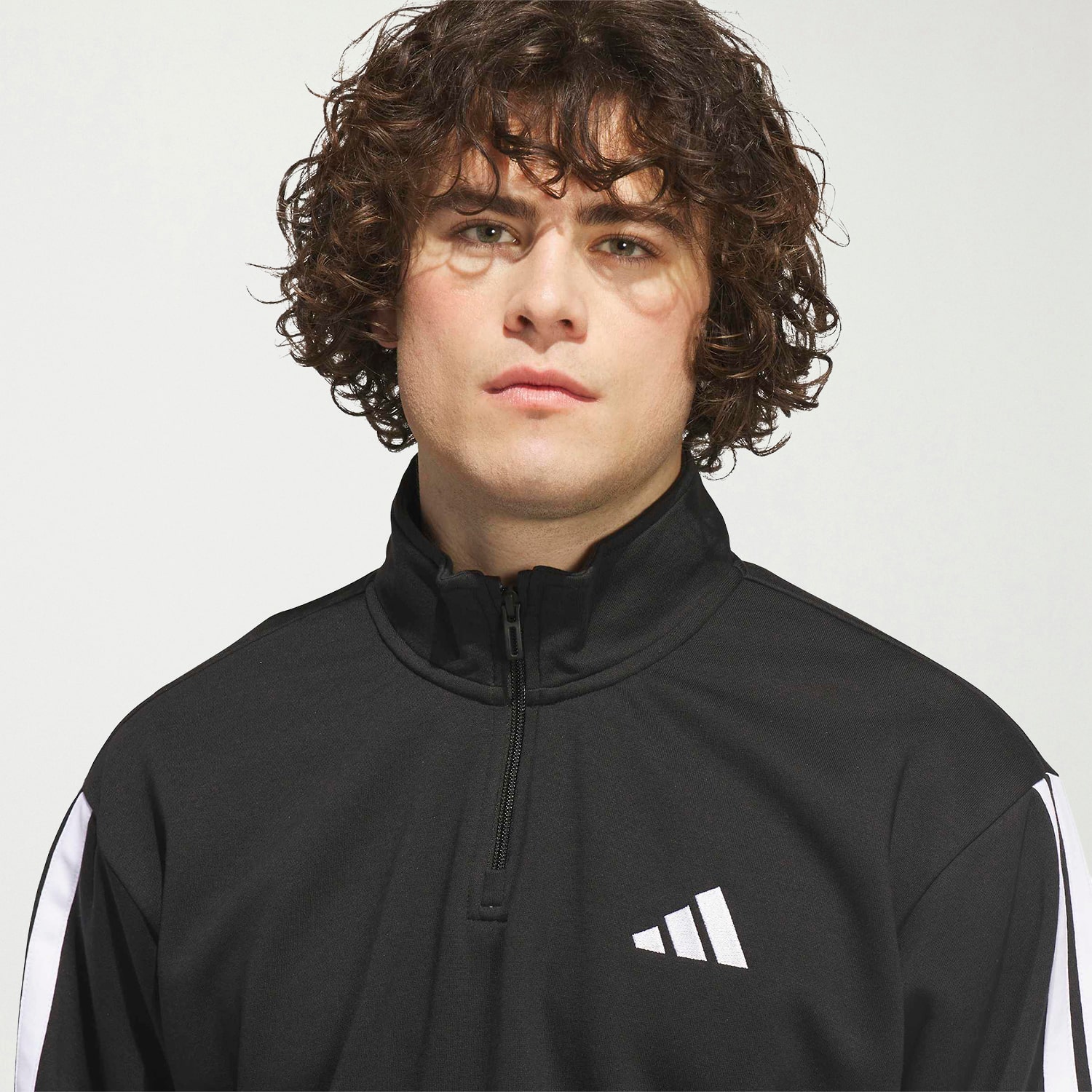 adidas Essentials 3stripe Mens Mock Neck Long Sleeve Active Quarter-Zip Pullover