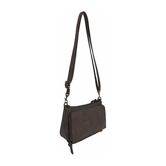 Bueno of California Chocolate Faux Suede Distressed Mini Crossbody Bag