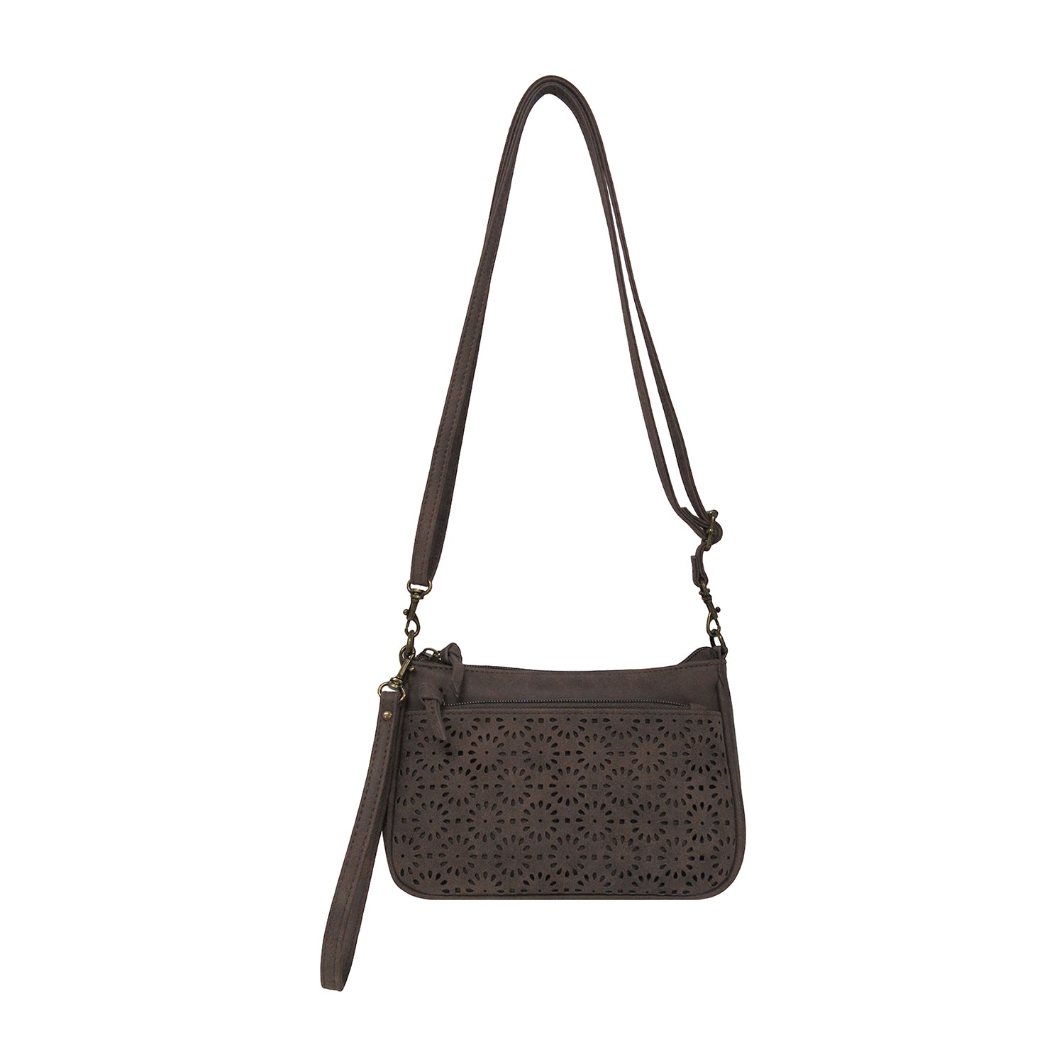 Bueno of California Faux Sueded Distressed Perf Mini Crossbody Bag