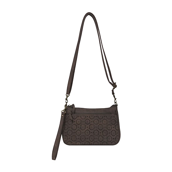 Bueno of California Chocolate Faux Suede Distressed Mini Crossbody Bag