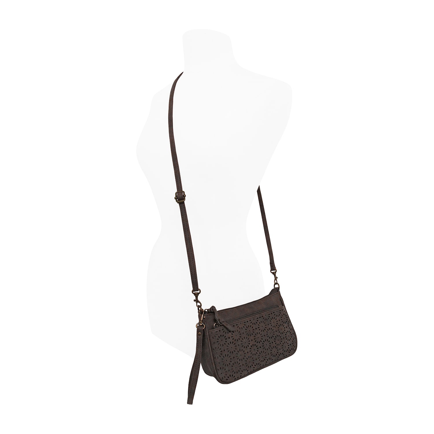 Bueno of California Faux Sueded Distressed Perf Mini Crossbody Bag