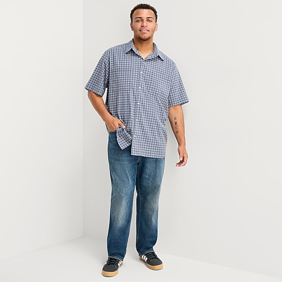 Arizona Mens Short Sleeve Boxy Fit Big and Tall Button-Down Shirt