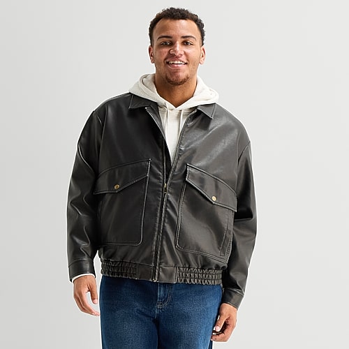 Arizona Mens Faux Leather Big And Tall Bomber Jacket In Black