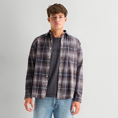 Arizona Mens Long Sleeve Boxy Fit Flannel Shirt, Large, Black