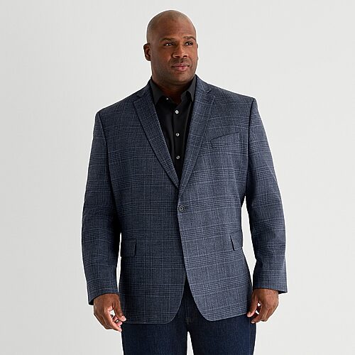 J. Ferrar Ultra Comfort Mens Big And Tall Plaid Regular Fit Sport Coat In Blue