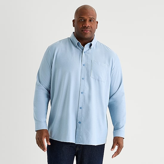 Shaquille O'Neal XLG™ Brushed Mens Long Sleeve Regular Fit Big and Tall Button-Down Shirt