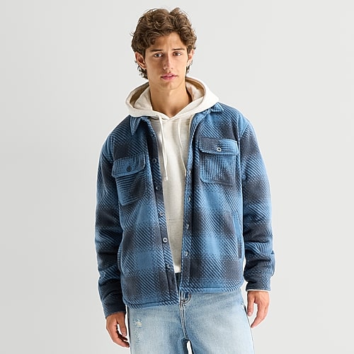 Arizona Mens Fleece Shirt Jacket In Blue