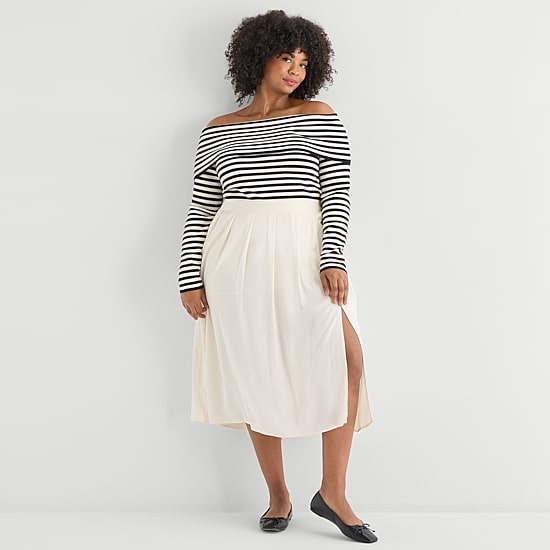 Marilyn Monroe Womens Midi Plus Pleated Skirt